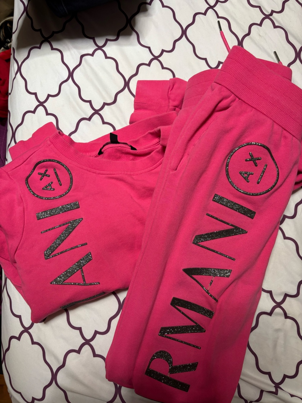 Armani Exchange Hot Pink Glitter Logo Joggers
